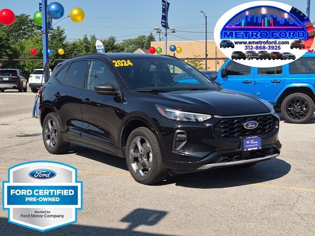 2024 Ford Escape ST-Line in Agate Black Metallic — front three-quarter view