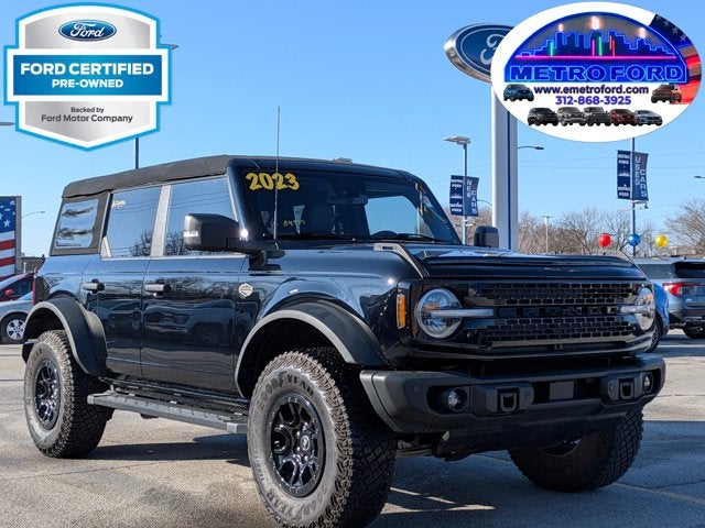 2023 Ford Bronco Wildtrak in Shadow Black — front three-quarter view