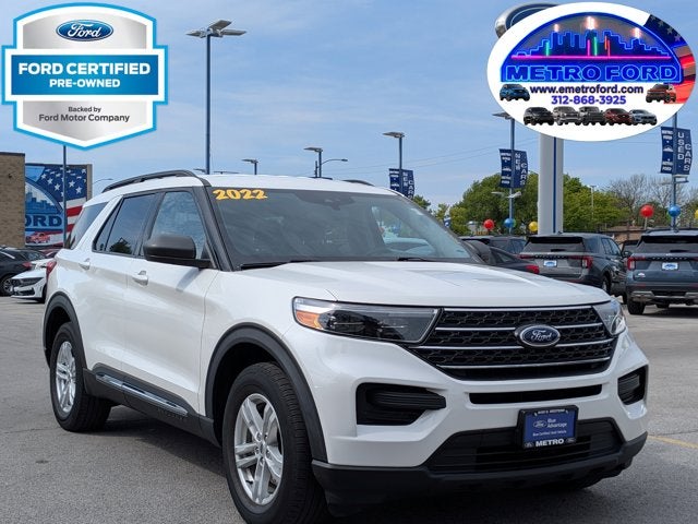 2022 Ford Explorer XLT in Star White Metallic Tri-Coat — front three-quarter view