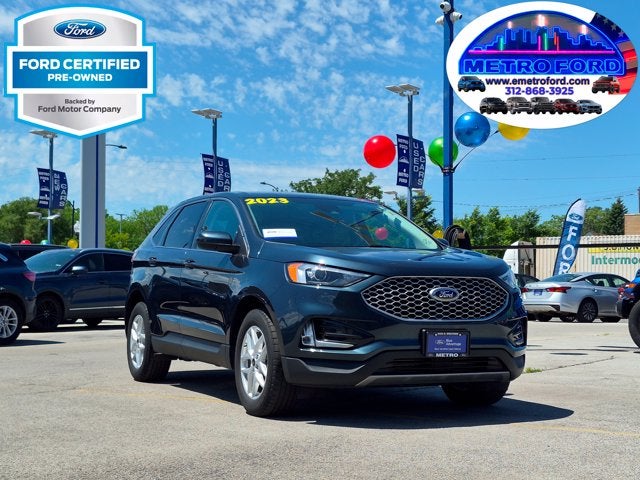 2023 Ford Edge SEL in Stone Blue Metallic — front three-quarter view